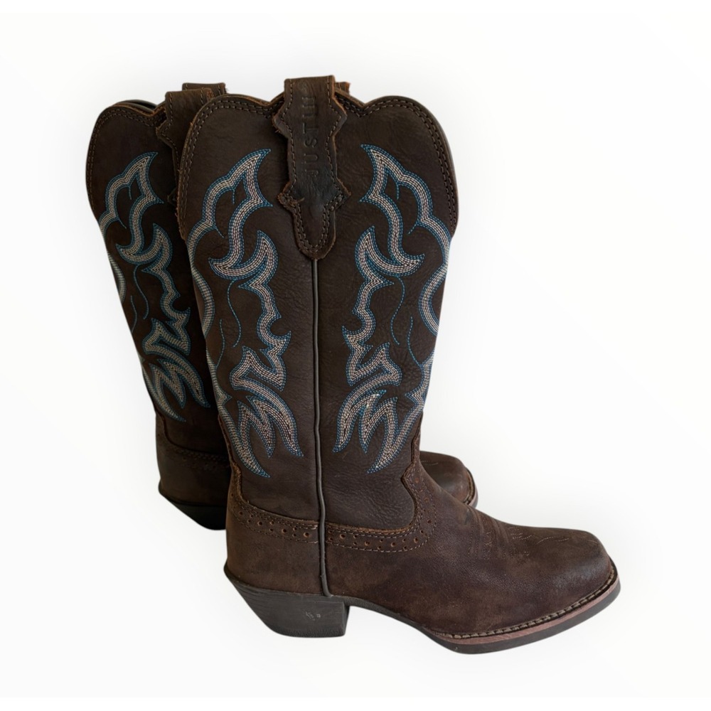 Justin Boots Cowboy Boots Women 5B Brown Excellent Square Toe Western L2730